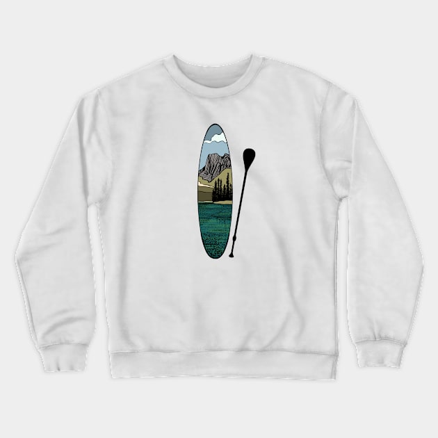 Stand up paddle board - mountain lake vertical Crewneck Sweatshirt by NewBranchStudio